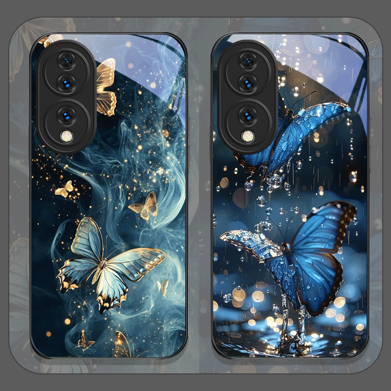 Huawei Mate 60 - 豪華な青い蝶のアートプリント入り強化ガラス製スマホケース Huawei Nova 13 12 11