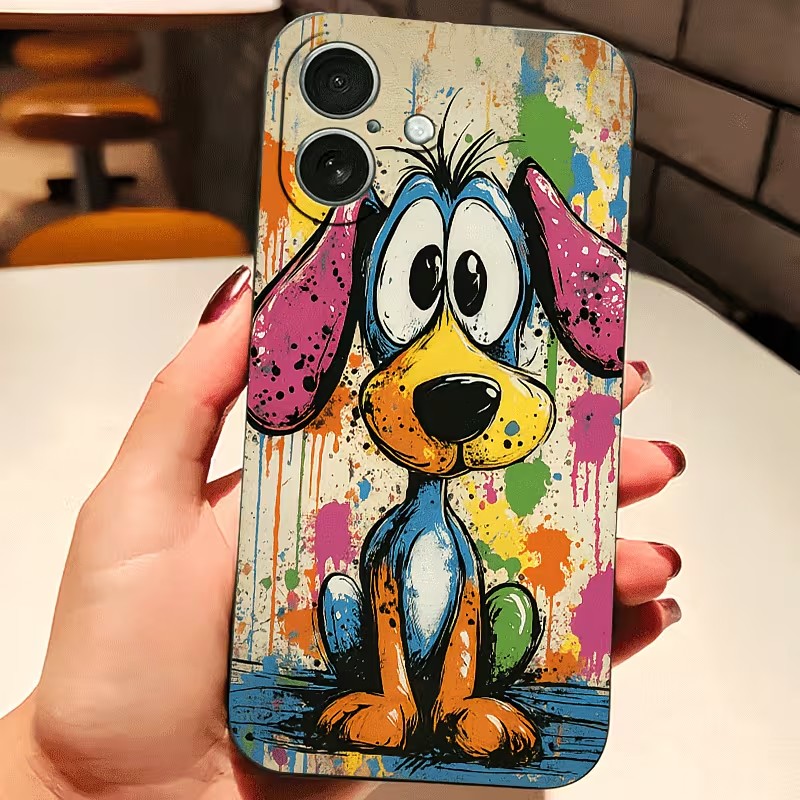 Apple Iphone 16 - 落書きカラーの子犬柄TPUスマホケース iPhone 17 16 15 14
