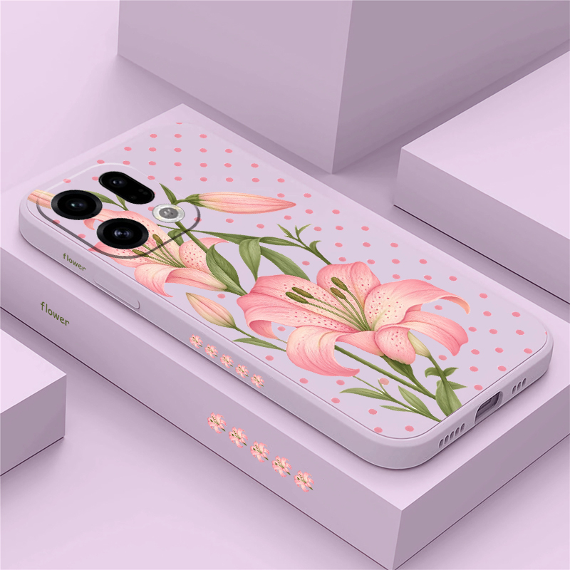 Oppo Reno 12 - OPPO Reno 16 FS、16C、15F、14F、13、12、10 Pro Mini対応、高級感のあるピンクの花柄スマートフォンケース。柔らかいシリコン素材で衝撃に強く、背面を保護するカバー。