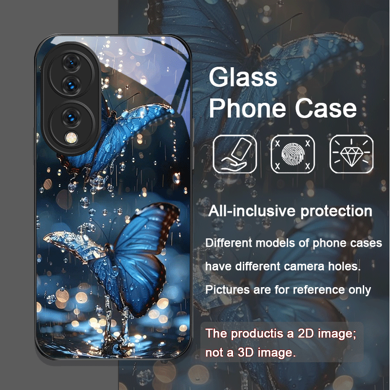 豪華な青い蝶のアートプリント入り強化ガラス製スマホケース H - Huawei Mate 60 のレビューと価格